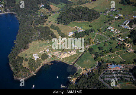 Vue aérienne de la colonie pénitentiaire de Port Arthur, péninsule de Tasman, SE la Tasmanie, Australie, horizontal, Banque D'Images