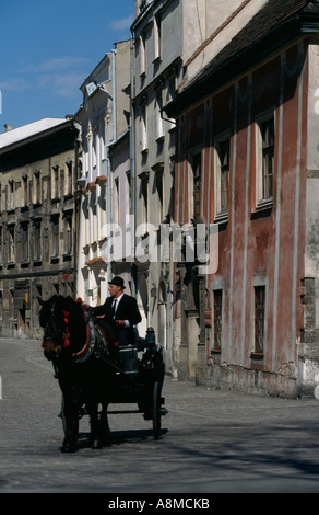 Transport de chevaux et de quitter la rue Kanonicza à Cracovie, Pologne. Banque D'Images