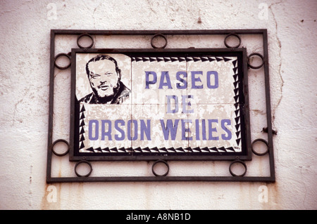 Plaque de rue Orsen Wells Ronda Andalousie Espagne Banque D'Images