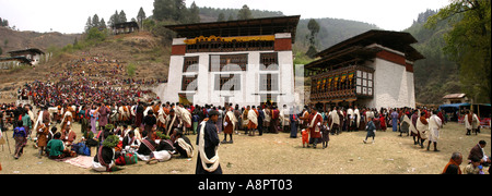 Bhoutan Paro Tsechu festival festival, vue panoramique Banque D'Images