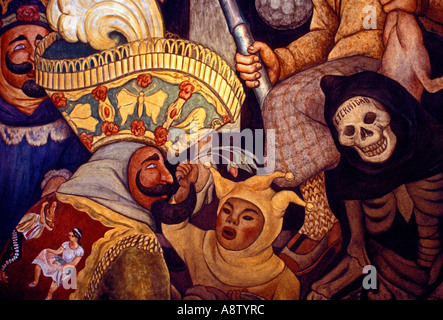 Détail, murale, Mexico Folklorico y turistico, peinture murale de Diego Rivera, Palacio de Bellas Artes, Musée des beaux-arts, à Mexico, District Fédéral, Mexique Banque D'Images