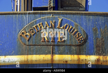 Détail de bateau de pêche sur la plage à Hastings, East Sussex England UK Banque D'Images