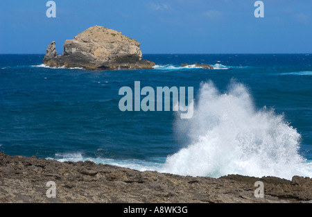 De fortes vagues de l'océan près de la Pointe des Châteaux, la Guadeloupe FR Banque D'Images