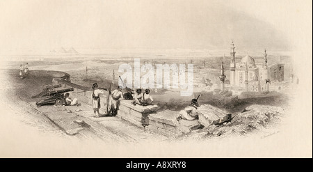 Le Caire et la vallée du Nil, l'Egypte, vu de la Citadelle construite par Saladin. Gravée par E Brandard Banque D'Images