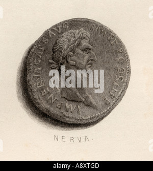 Coin de l'époque de Nerva Caesar Augustus nom original Marcus Cocceius Nerva, UN D 30 - 98. Empereur Romain. Banque D'Images