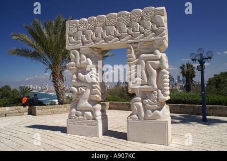 Porte de pierre sculptés Parc Hapisga Israël Jaffa Banque D'Images