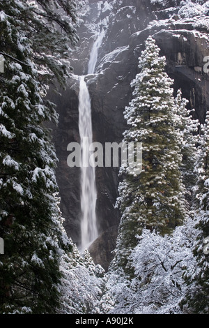 Yosemite Falls supérieur et inférieur dans l'hiver Banque D'Images