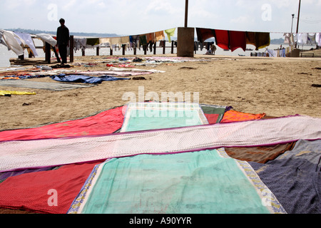 Lave-traîner, Benares, Inde Banque D'Images