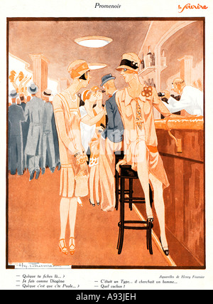 Promenoir 1929 Le magazine français l'illustration d'un couple de femmes sur le vagabondage dans un bar Banque D'Images