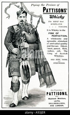 Whisky magazine Pattinsons Piper 1897 publicité pour le Scotch whisky avec un joueur de cornemuse les louanges de la tuyauterie Banque D'Images