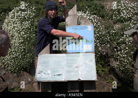 Directeur adjoint avec la carte Skomer Island, parc national de Pembrokeshire Coast, le Pays de Galles Banque D'Images