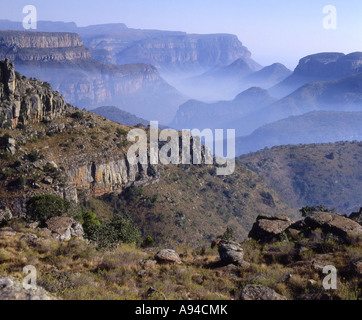 Matin Brume sur le Blyde River Canyon sur l'escarpement du Mpumalanga Mpumalanga Afrique du Sud Banque D'Images