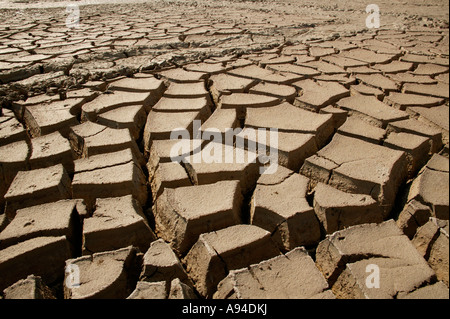 Abstraite de la surface de la boue craquelée de Namibie Etosha Pan sec Banque D'Images