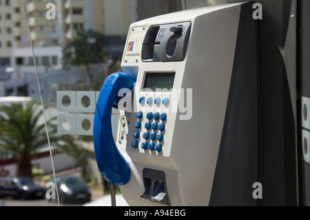 Gros plan du téléphone public Funchal Madère Portugal Europe Banque D'Images