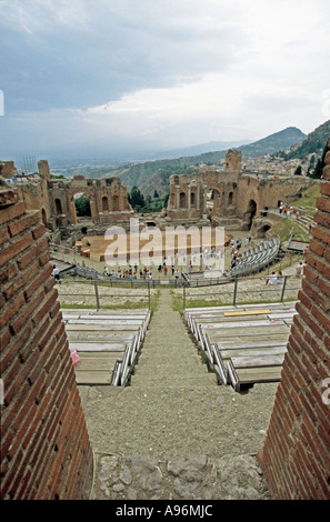 Italie, Province de Catane, Sicile, Taormina - Teatro Greco / Théâtre Grec de Taormina. Banque D'Images