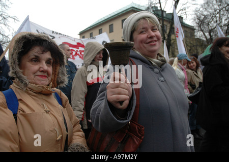 Manifestation des enseignants à Varsovie, contre Ministre polonais de l'éducation Roman Giertych Banque D'Images