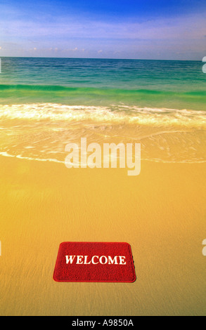 Tapis de Bienvenue sur la plage à l'île de Ko Samet Thaïlande Banque D'Images
