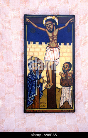 Icône de Christ sur la croix par Livanus Setatou, église St Gregory Nyssen Banque D'Images