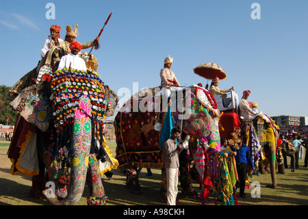 Les éléphants sur Parade, festival de l'Éléphant de Jaipur Banque D'Images