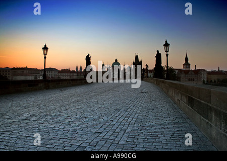 Pont Charles à Dawn, Prague Banque D'Images