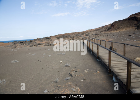 La surface stérile de Bartolome Island est protégé par une passerelle en bois, îles Galapagos, Equateur Banque D'Images