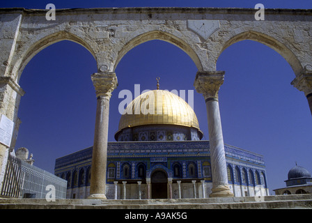 Les colonnes en pierre de la mosquée Omar Dôme du rocher sur le mont du Temple à Jérusalem ISRAËL Banque D'Images