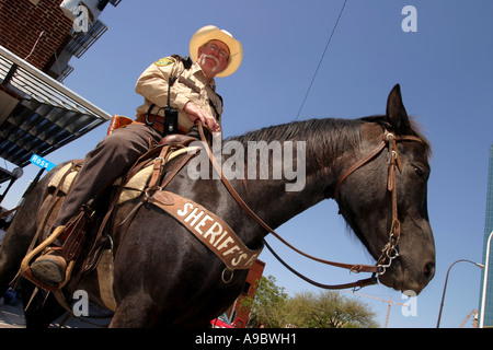 La police et le Sheriff à cheval, de l'Immigration rally, Dallas, Texas, USA Banque D'Images