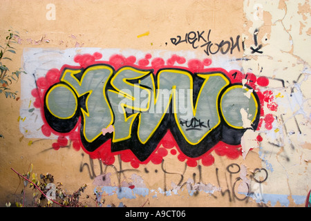 Graffitis colorés sur la construction de mur. Lodz Pologne Banque D'Images