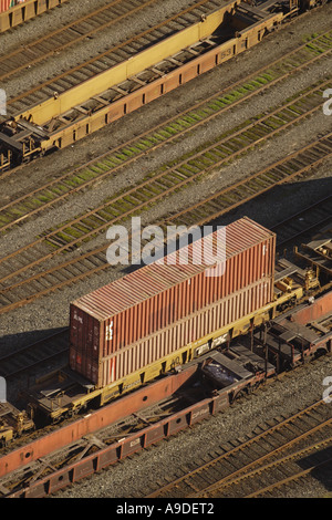 Vue aérienne de trains de marchandises à Vancouver Canada Banque D'Images