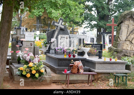 À côté du cimetière de St Giles la vieille église polonaise de l'année 1000. Pologne Inowlodz Banque D'Images