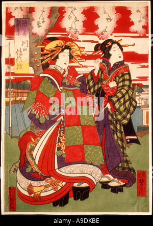 E estampe Nishiki antique au Japon Banque D'Images