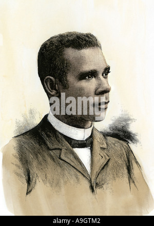 Booker T Washington président de l'École normale de Tuskegee, années 1890. À la main, gravure sur bois Banque D'Images