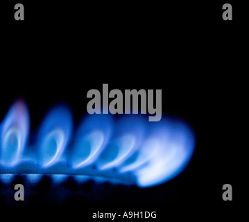 L'anneau de gaz allumé sur une branche d'une cuisinière vitrocéramique 6 de 6 Banque D'Images