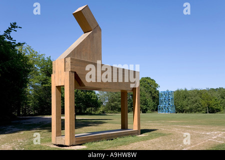 Cheval de bois, objet d'art, sculpture park château Moyland, Bedburg hau, Kleve, NRW, Allemagne Banque D'Images