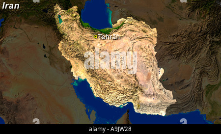 A mis en relief Image satellite de l'Iran avec Téhéran a mis en lumière Banque D'Images