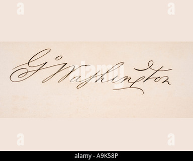 Signature de George Washington, 1732-1799. Premier Président des États-Unis d'Amérique Père de la Nation Banque D'Images