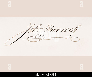 Signature de John Hancock, 1737 - 1793. Leader révolutionnaire américain. Signataire de la Déclaration d'indépendance. Banque D'Images