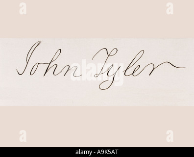 Signature de John Tyler, 1790 - 1862. 10ème président des États-Unis, 1841 - 1845. Banque D'Images