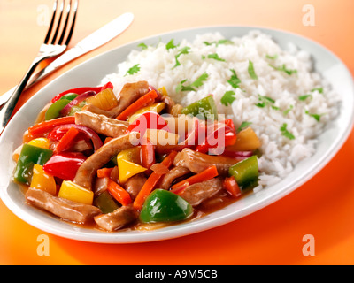 Porc aigre-doux avec du riz Banque D'Images