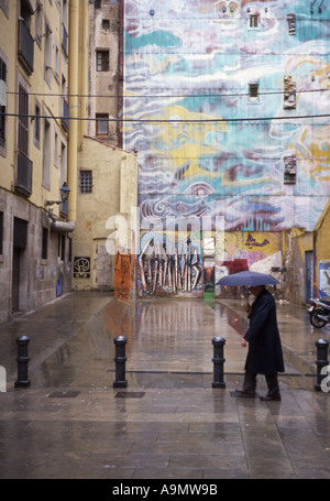 Barcelone en un jour pluvieux de l'écriture graffiti en arrière-plan Banque D'Images