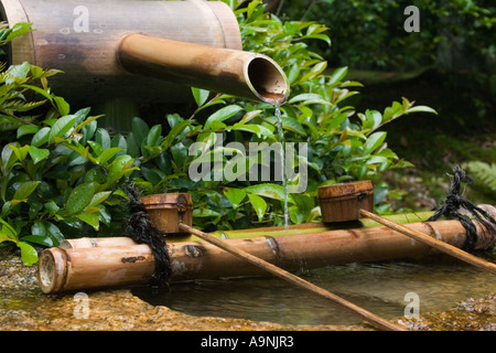 La pierre et le bambou fontaine tsukubai purification au Temple Ryoanji, Kyoto, région du Kansai, Japon Banque D'Images