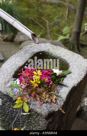 Lavabo en pierre "tsukubai" au jardin de Korin-dans, qui est un subtemple de Temple Daitokuji, Kyoto, Japon Banque D'Images