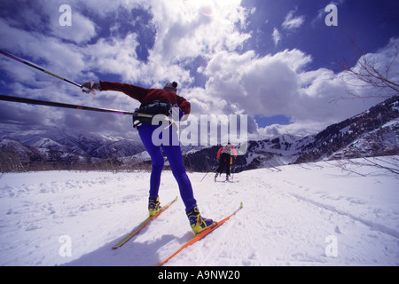 Un groupe ski à Sundance UT Banque D'Images