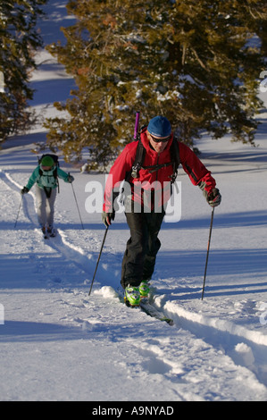 Un couple en montée sur des skis de randonnée Banque D'Images