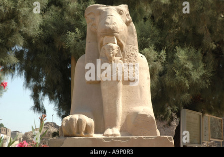 Sphinx tête de Ram dans l'Avenue de sphinx, Karnak, Egypte Banque D'Images