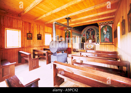 Dunvegan Provincial Park et site historique, Alberta, Canada - St Charles Historique Mission Church, de l'intérieur, la baie d'Hudson Banque D'Images