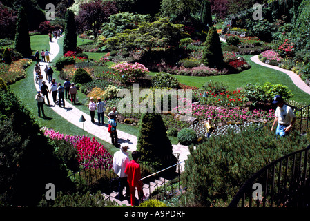 Le jardin en contrebas à Butchart Gardens, près de la capitale de Victoria sur l'île de Vancouver (Colombie-Britannique) Canada Banque D'Images