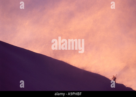 Un skieur en ski de randonnée dans l'arrière-pays près de Brighton UT Banque D'Images