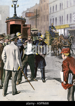 Une patrouille de police-box arrestation à Chicago des années 1890. La main, d'une illustration de demi-teinte Banque D'Images
