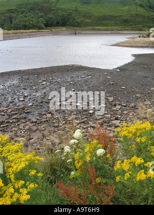 Faible niveau d'eau à un réservoir à Belmont Village près de Bolton, North West, Angleterre, Royaume-Uni. photo DON TONGE Banque D'Images